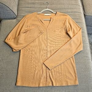 Mododoc Los Angeles Tan Khaki Ribbed Neutral Longsleeve Casual Top Size Medium